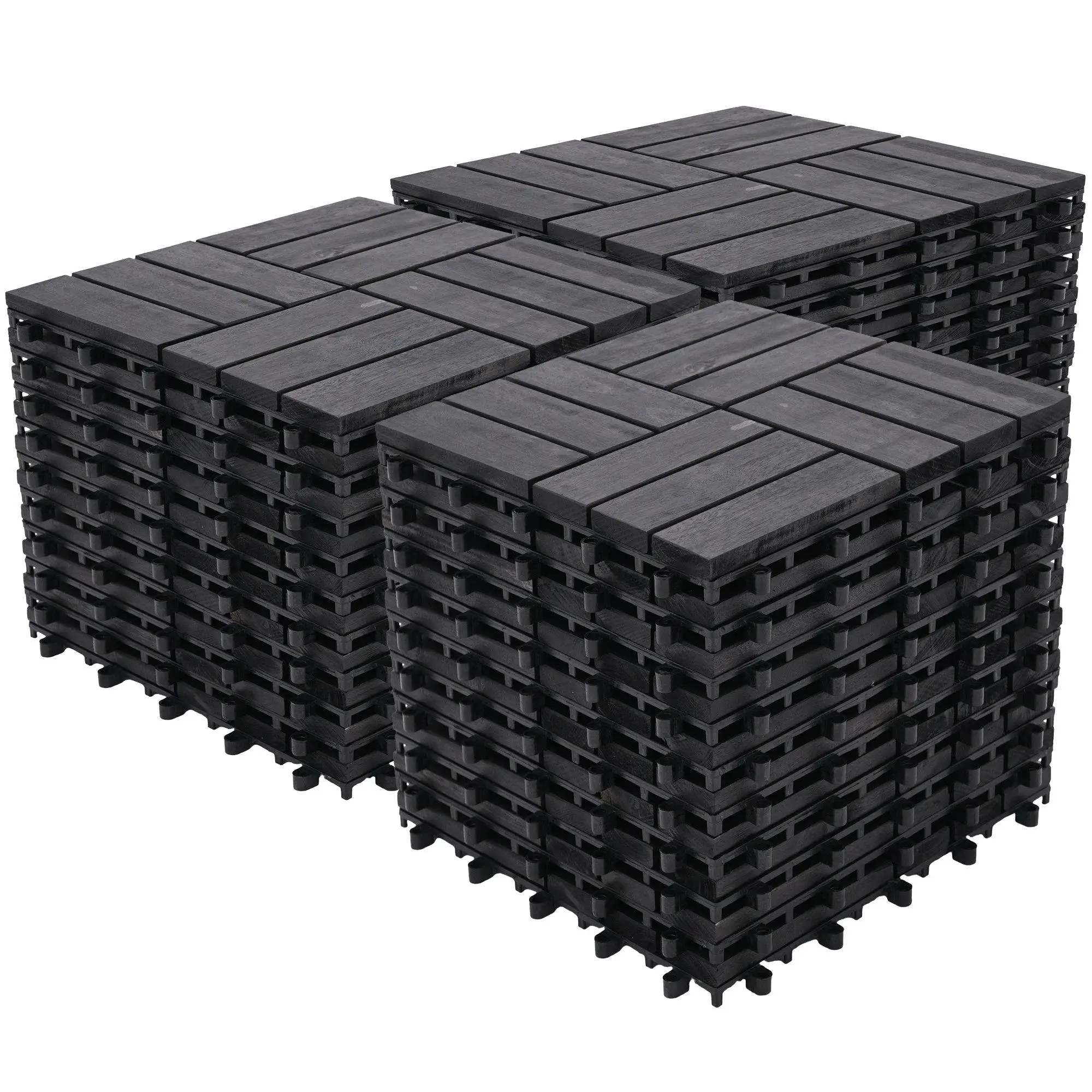 Bliss Outdoors Hardwood 12-Slat Interlock Wood Deck Tiles, Aged Black, Set of 30 Bliss Outdoors Hardwood 12-Slat Interlock Wood Deck Tiles, Aged Black, Set of 30