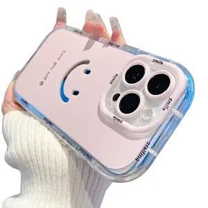 Applicable to IP16pm mobile phone case pink healing smiley face iP15pro painted advanced sense IP14 simple IP13 personalized creative all-inclusive protective case Cover Protection Protector Smartphone