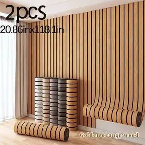 2 Rolls Self-Adhesive Wood Grain Wallpaper, 40cm X 300cm, Thick Grid Pattern, Easy Tear and Peel, Modern Home Decor, Moisture-Proof
