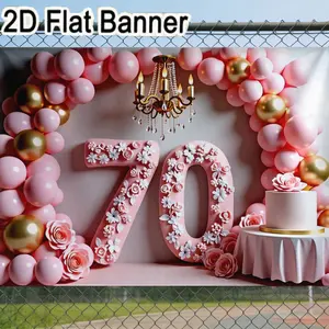 2D flat banner, 1pc70th Birthday Party Decorations Set - Pink Gold Number 70 Sign, Balloon Arch, Floral Cake Decor, Chandelier Backdrop for Elegant Celebration