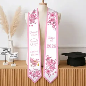 Custom Graduation Stole with Name & Logo, Personalized School Color Grad Sash, Class of 2026