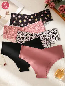 5-pack seamless women's underwear - soft, skin-friendly low-waisted scalloped wave edge, suitable for yoga, fitness, dance, and everyday activities Panties