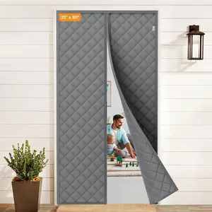 Thermal Insulated Door Curtain Fits 32" x 80" Doors, Weatherproof Oxford & Cotton Fiber Fill, Windproof Insulation Cover to Keep Warm in Winter, Gray