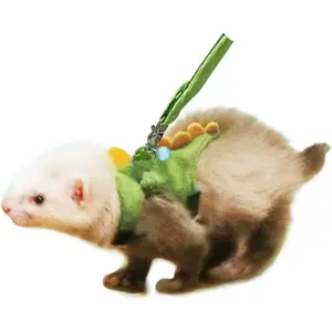 Ferret Harness and Leash Set Small Animals Vest Harness with Safe Bell Dinosaur Shaped Walking Clothes for Baby Rabbit Guinea Pig Teacup Chihuahua Mouse and Other Small pet(Green Dinosaur) Adjustable Small Animal Bell Harness Soft Leather Reptile Leash
