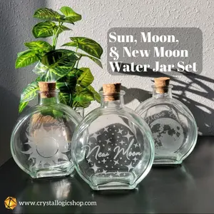 Moon, Sun, and New Moon Glass Water Jar Trio with  Cork - 3 Pc - Engraving Available, Drinkware Decor Set
