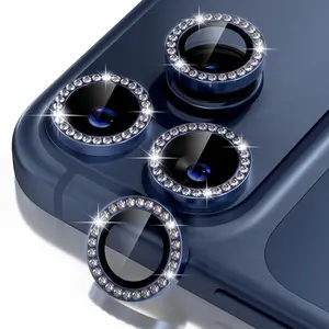【Diamond Blue】Glimprese Camera Lens Protector Compatible for iPhone 17 17Pro 17ProMax 17Air 16 16Plus 16Pro 16ProMax 15 15Plus 14 14Plus 13 13Pro 13ProMax 13Mini, 9H Tempered Glass Camera Cover Screen Protector, HD Clear, Metal Individual Ring Decoration