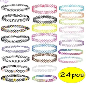 24Pcs Vintage Velvet Choker Necklaces, Women's Short Velvet Ribbon Collar Jewelry Set, Retro Stylish Daily Wear Accessories, Elegant Fashion Neck Decoration, Perfect Birthday Holiday Gift for Women and Girls