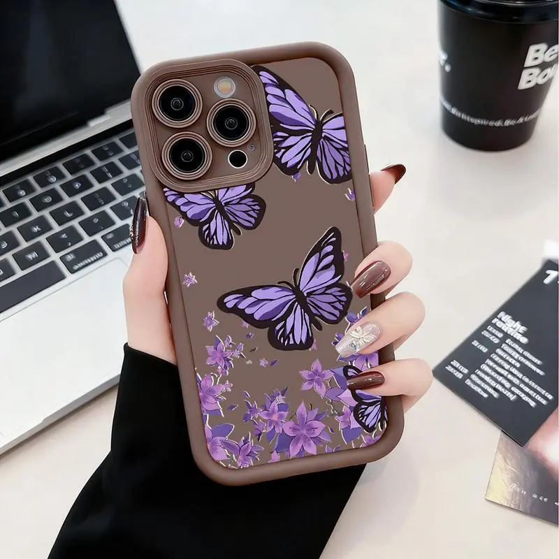 Dreamy butterfly and floral pattern phone case. Compatible with iPhone 17 Pro Max/16 Pro Max/15 Plus/14/13/12/11, TPU soft case. Compatible with Galaxy S26 Ultra/S25 Plus/S24/S23, Dopamine color. Compatible with Galaxy A54/A53/A33/A15.
