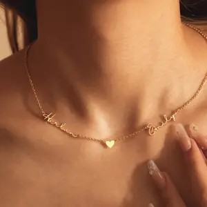 AS078 Names Necklace with Heart, Personalized Couple Names Necklace, Name Necklace Gift for Mom, Two Name Necklace, Gift for Wife, Mom of Two