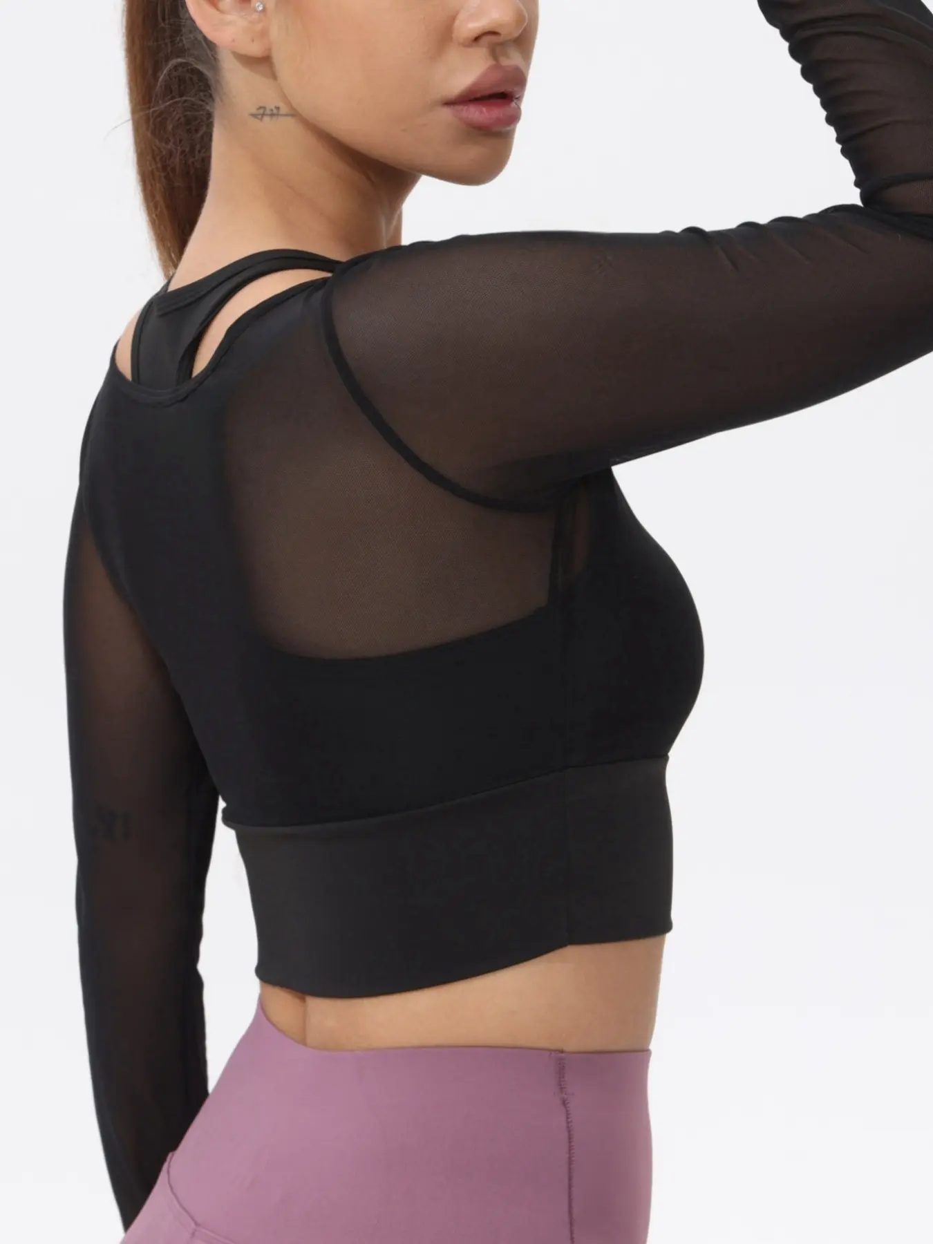 Women Mesh Long Sleeve Cropped Yoga Active T-Shirt With Padded Bust Athletic Yoga Tops, Fitness Apparel, Fitness Sport Top, Activewear Clothes