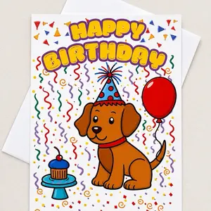 Cute Puppy Happy Birthday Card | Dog Lover Birthday Greeting Card with Envelope | Handmade Birthday Card for Kids & Pet Lovers