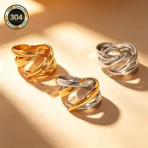 Women's Fashion Geometric Line Open Ring - Minimal Stainless Steel with Metal Coating, Adjustable Stackable Everyday Accessory