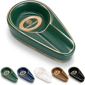 Cigar Ashtray, Ceramics Cigar Ashtrays for Outdoors,Handmade Unbreakable Cigar Holder Ash Tray for Men(Green)
