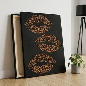 lack Leopard Print Lip Poster Canvas Wall Decor, Optional Frame, Fashionable Decoration, Modern Minimalist Art, Perfect Gift For Wild Enthusiasts, Home Decoration Item, Suitable For Living Room, Entrance Hall, Bedroom, Bathroom.
