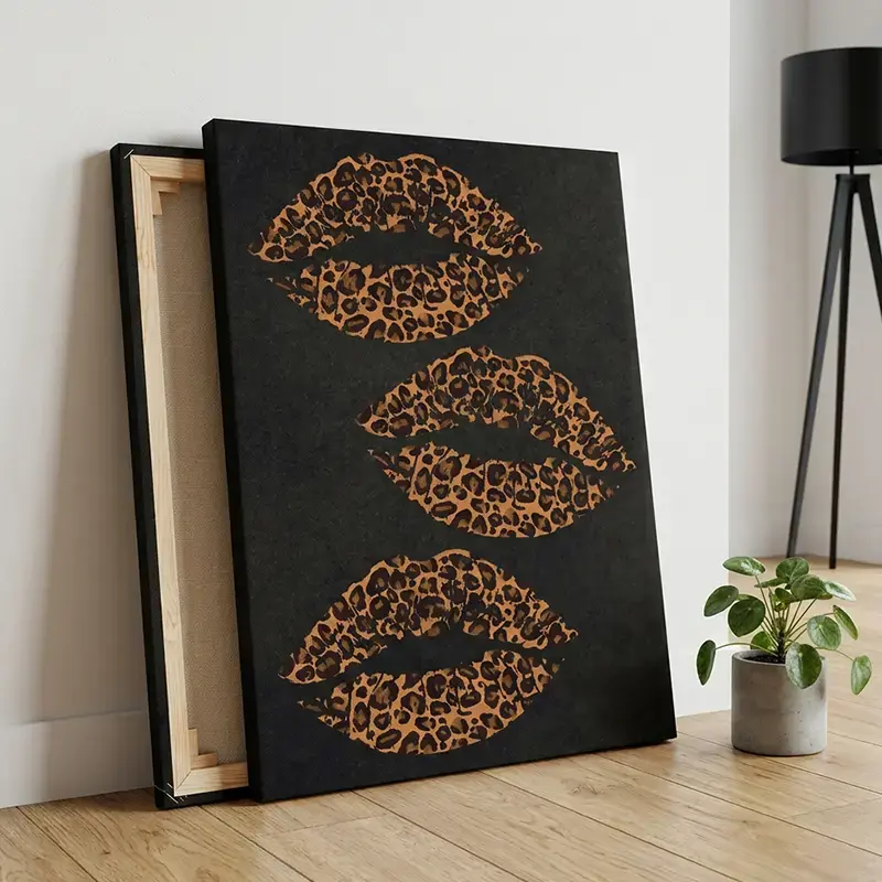 Black Leopard Print Lip Art Poster Canvas Wall Decor with Optional Frame, Modern Minimalist Fashionable Home Decor, Perfect Gift for Wild Enthusiasts, Suitable for Living Room Decorations, Bedroom
