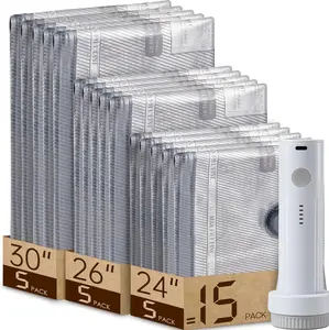 15 Packs Rechargeable Pump Vacuum Bags for Travel Packing, Carry-on Size Vacuum Seal Bags for Luggage and Suitcase Compression, Space Saver for Clothes and Clothing Organization