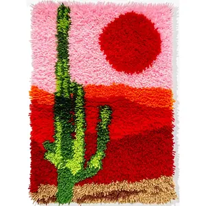 KitsMaster Cactus Latch Hook Rug Kit for Adults Beginners, Desert Sunset DIY Craft Rug & Southwest Wall Decor, Relaxing Craft Hobby & Gift, 23.6''x15.8'' (Desert Charm)