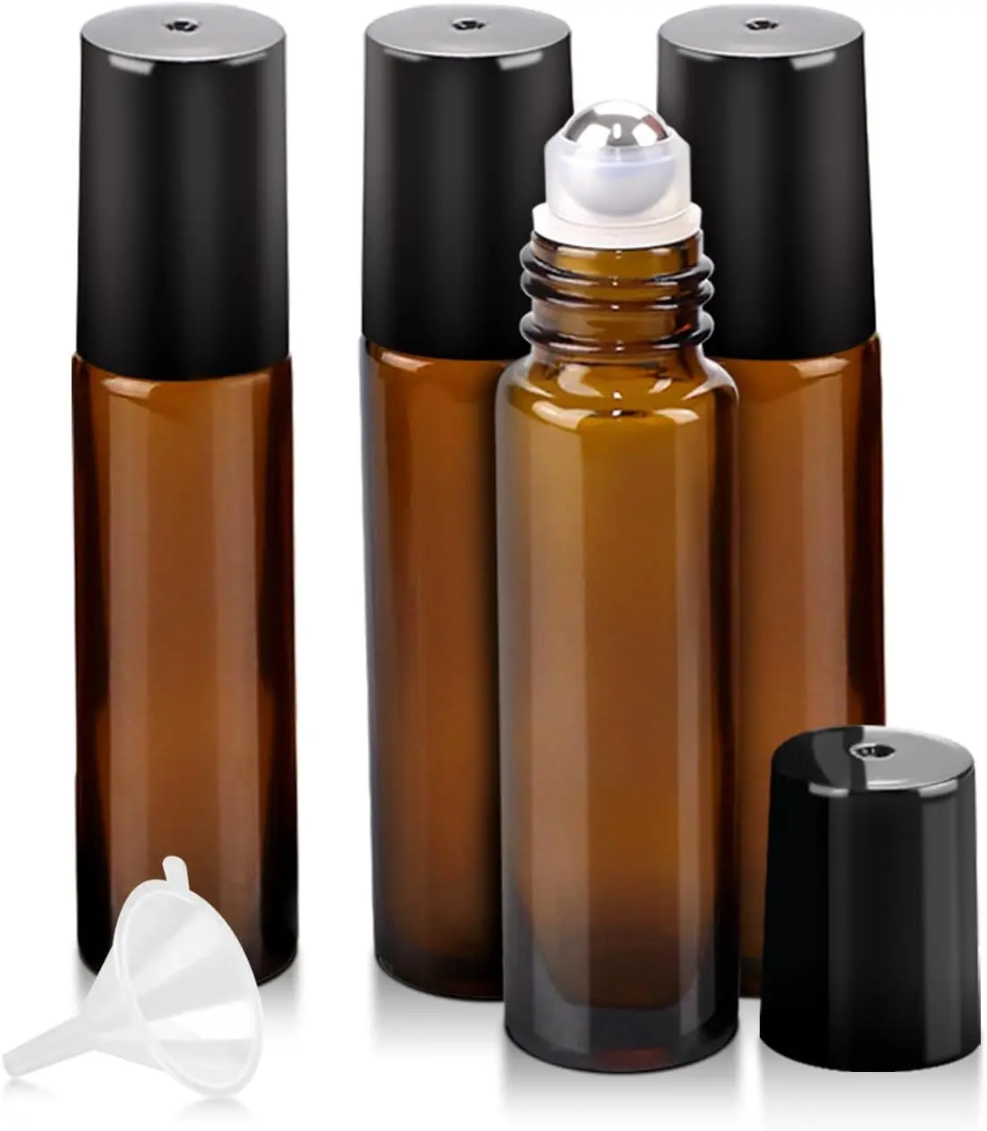 12 Pack Essential Oil Roller Bottles, 10ml Refillable Amber Glass Roller Bottles with Stainless Steel Roller Balls and Caps for Travel, Perfume and Lip Gloss