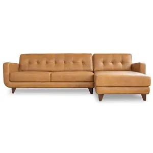 Cassie Tan Leather Sectional Sofa Right Facing Chaise