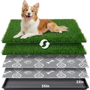 Large  Grass Pad with Tray - 35x23in  Litter Box with 2 Artificial Grass Patch + 2 Washable Pee Pads -  Absorbency Indoor Outdoor Potty for Patio Balcony Apartment Use