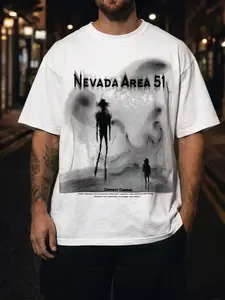 Alien Area 51 Graphic T-Shirt Men Vintage Streetwear Oversized UFO Print Tee