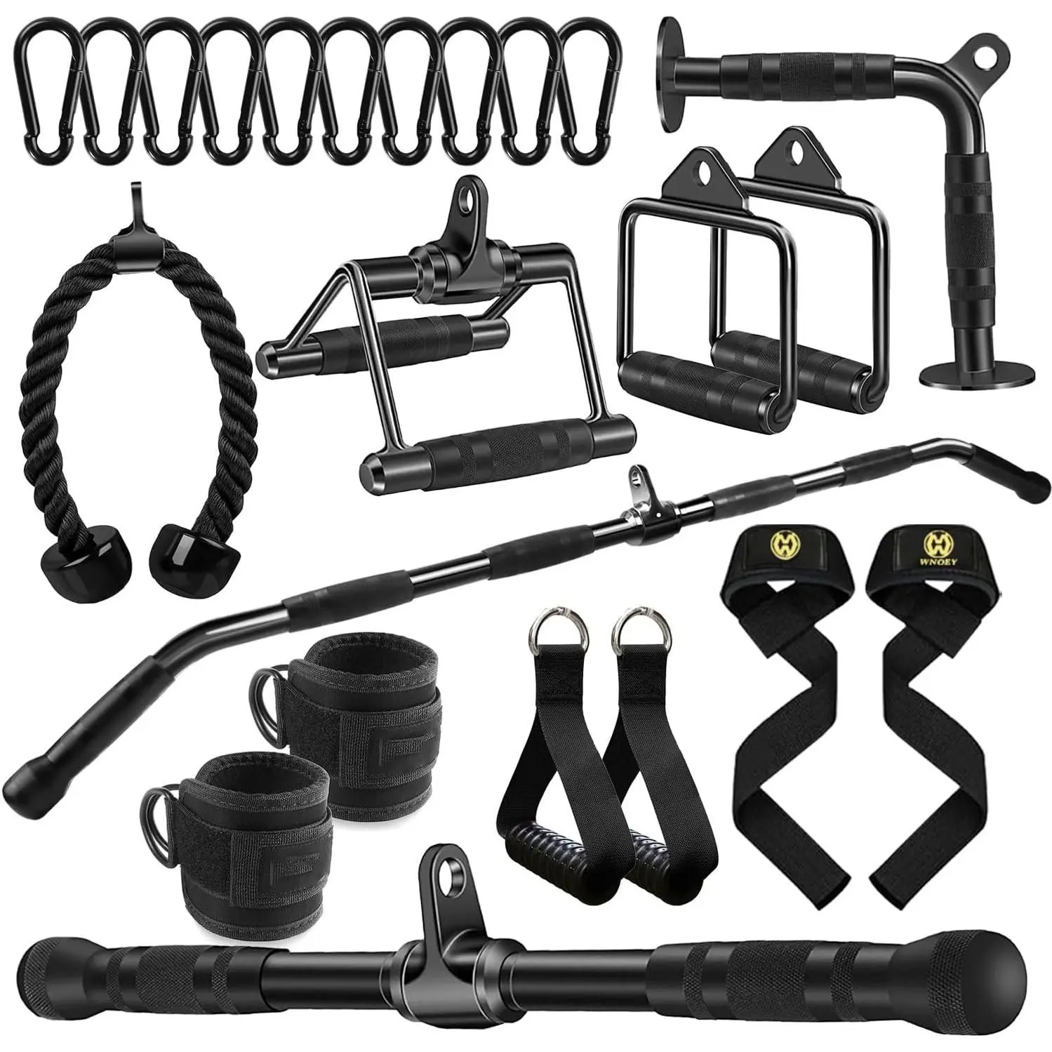 LAT Bar  Attachment with Rubber Handgrips, Deluxe Heavy Duty Solid Curl Bar Revolving Hanger  Gym  Attachments
