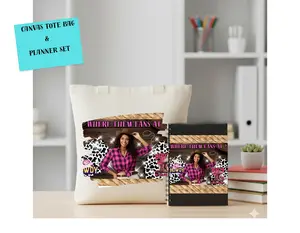Custom canvas Tote Bag & Planner Set – Extra large Zippered 18.5x15 Tote, mommy Bag, travel kit, Birthday Gift, 2026 planner -where fans at?