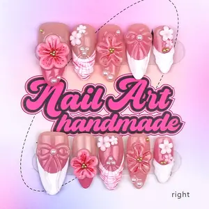 Delicatething  Y2K Style Almond Shape Handmade Nail Art, 4 Sizes XS-S-M-L, Floral Design, Perfect for Parties, Includes Jelly Glue, Crystal Stick, File