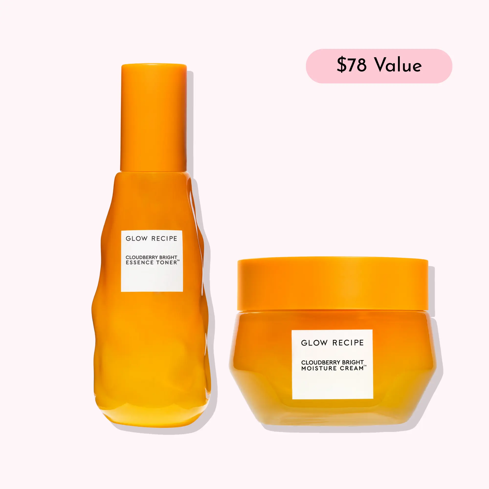 Glow Recipe Cloudberry Bright Korean Skincare Gift Set - Hydrating Toner & Moisture Cream with Peptides & Glycerin for Brightening & Smoothing Dry Skin + Pouch