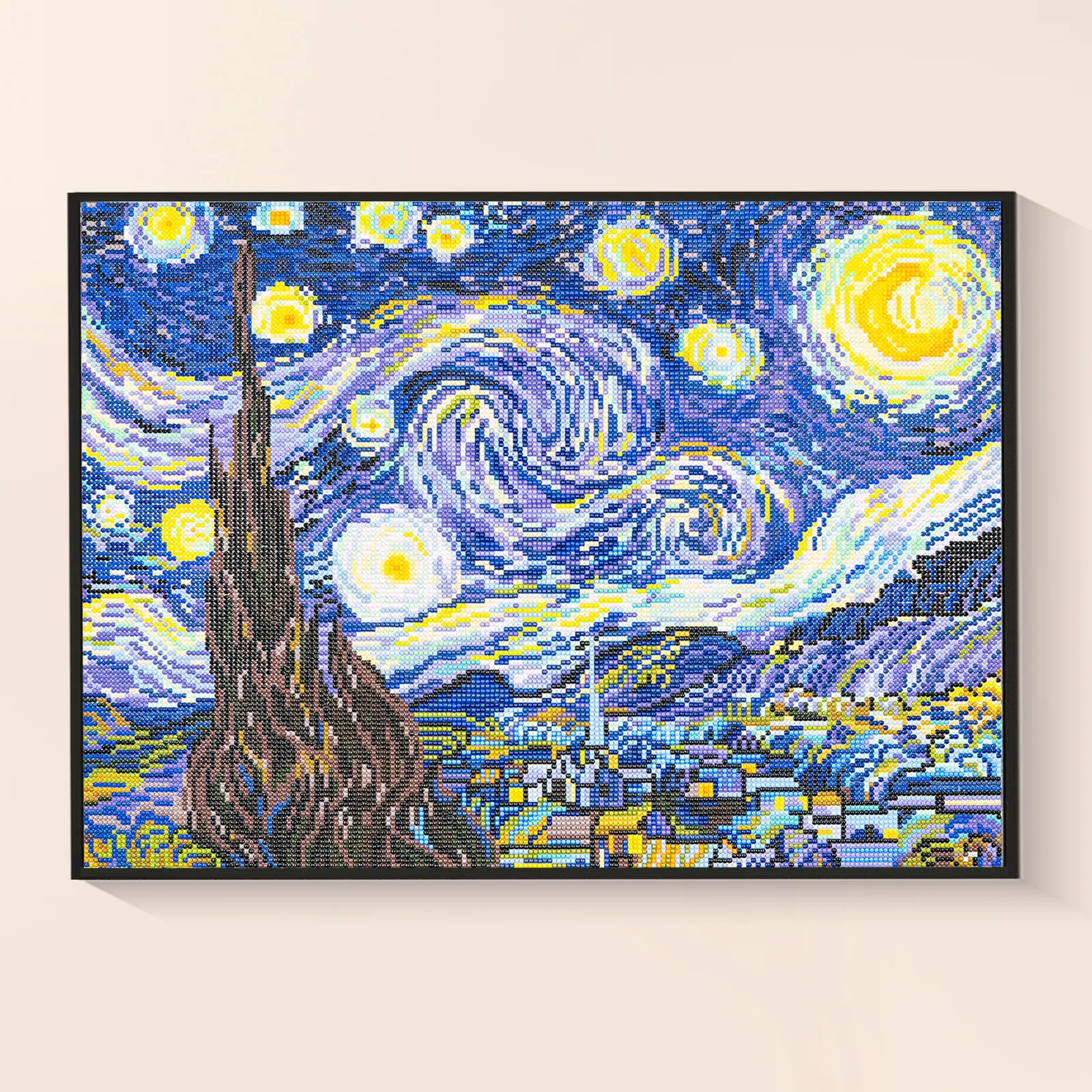 Van Gogh The Starry Night Full Drill Diamond Painting Kit, DIY Rhinestone Art Craft with Swirling Starry Sky & Town Design, Premium Crystal Diamonds for Intricate Detailing, Perfect Home & Office Wall Decor & Gift for Art Enthusiasts