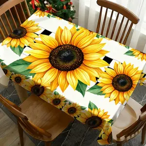 1 pc Sunflower Pattern Print Tablecloth, Washable Tablecloth, Perfect for Picnic, Camping, Wedding, Birthday Party, Restaurant, Buffet, Washable Table Cover
