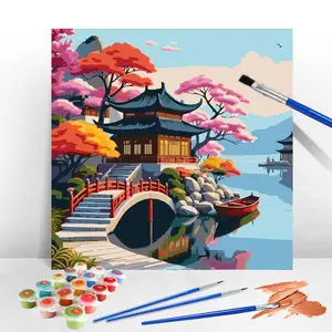 Landscape Pattern Painting By Numbers Without Frame, Tool Kits Drawing By Numbers For Beginners Tree Home Decor, Decorative Painting