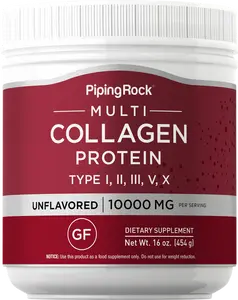 Piping Rock Multi Collagen Protein Powder | 16 oz Unflavored | 10,000mg Peptides Complex | Type i, ii, iii, v, x | Gluten Free, Non-GMO Supplement