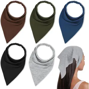 Triangle Bandana 5 count Elastic Scarf Headband Large Boho  Scarves Non Slip Headpiece Stretch Hair Kerchief Wraps Solid Color Hair Accessories Portable Hair Ties Fit Women Mens Travel Party