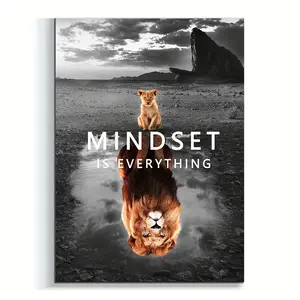 1pc Mindset Is Everything Lion & Lion Reflection Canvas Poster - Minimalist & Lion Wall Art with "Mindset Is Everything" Quote - Modern Home Office Decor, Bedroom, Cafe - Inspirational Entrepreneur Quote Print - Motivational Gift For Profes
