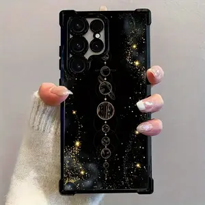 Moon Star Glitter Eclipse Four-Corner Airbag Electroplated Phone Case Suitable for Samsung GALAXY S25 ULTRA S24 Plus S23 Fe , Compatible with iPhone 17 AIR 16 Promax 15 pro max case 14, iphone 13 cases Protective Black Cover for Both Men And Women Gift.