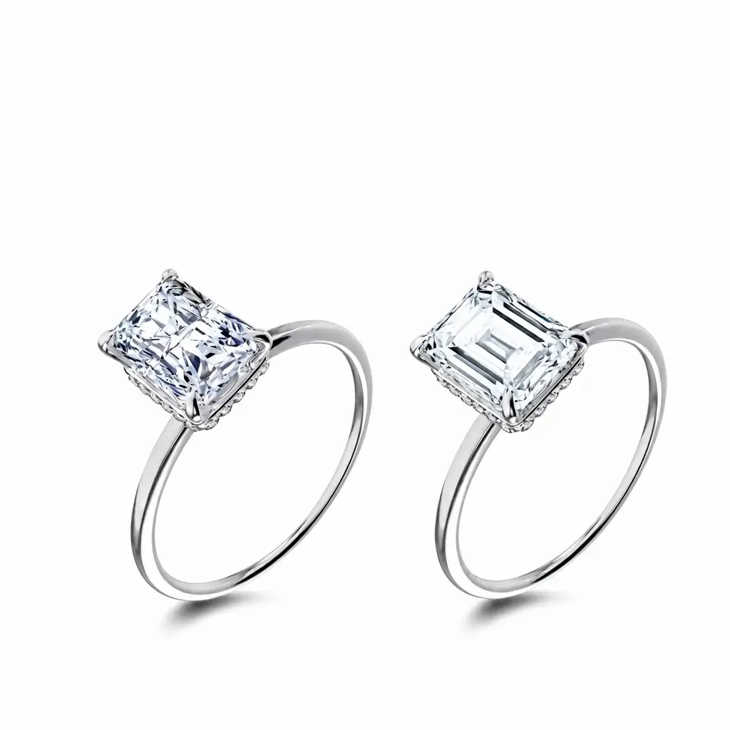 [EVA Jewelry] Emerald Radiant Cut 3CT 925 Sterling Silver Synthetic Moissanite Ring Solitaire Engagement Rings Emerald Cut Solitaire Engagement Ring