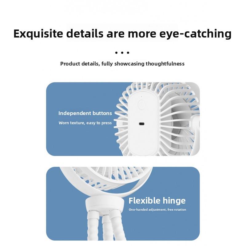 Portable Octopus Fan for Strollers, USB Rechargeable, Quiet & Foldable, Perfect for Outdoor Use