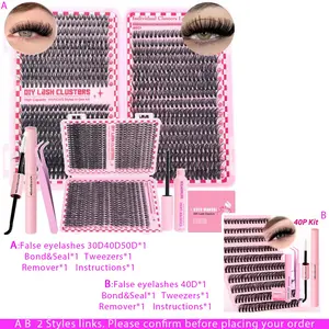 Eyelash Extension Kit, 2-in-1 Lash Bond & Seal with Lash Clusters and Tweezers, Reusable DIY Lash Clusters for Beginners at Home, Eyelash Glue & Tools Included, Eyelash Fixer, Eyelash Extension Set
