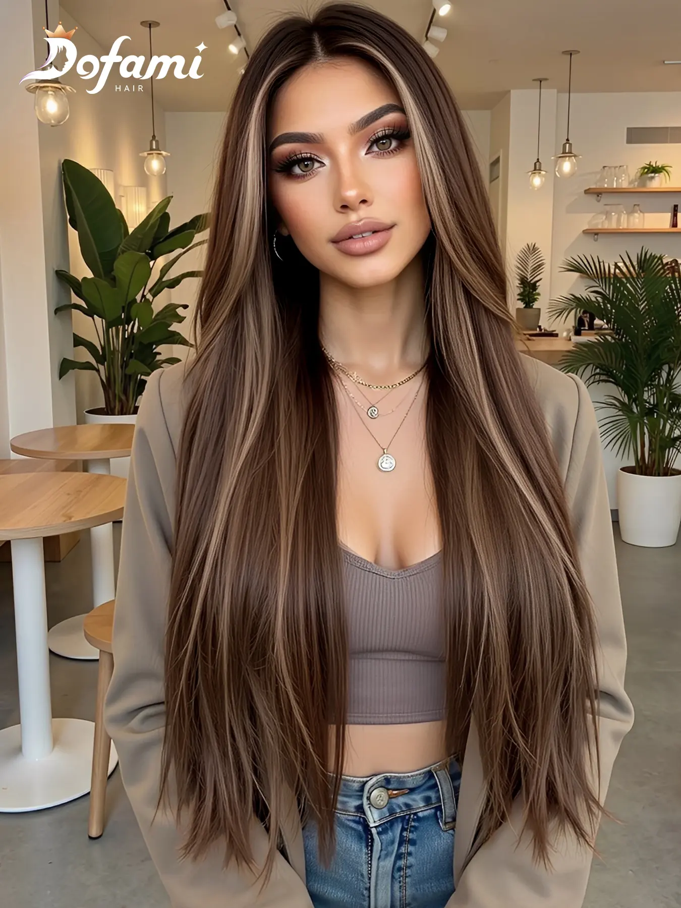28 Inch Lace Front Wig, Highlight Wig, Natural Straight Hair, No Glue, Seamless Design, Perfect for Parties and Daily Wear, Suitable for Women, Glueless Lace Frontal, Glueless Wigs