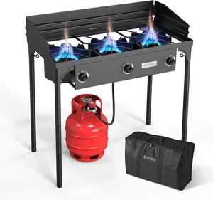 ROVSUN 2/3 Burner Propane Gas Stove with Carrying Bag, 225,000 BTU Patio Outdoor Camping Burner with Wind Panel & CSA Listed Regulator, Picnic Cooker for Home Patio Cooking Brewing Turkey Frying Canning