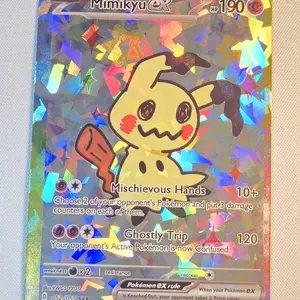 Custom-made Cracked Ice Holo derpy fan art card of mini Mimikyu Pokémon
