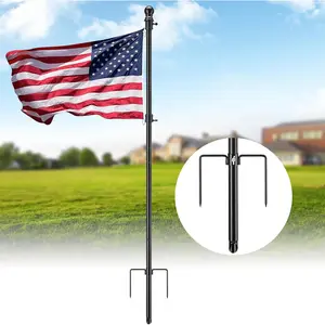 Heavy Duty Ground Flag Pole Kit - 8.5FT  Free Inground Flagpole with Windproof Prong,Portable Flag Pole for Outside House,Yard,Garden,Outdoor - Black
