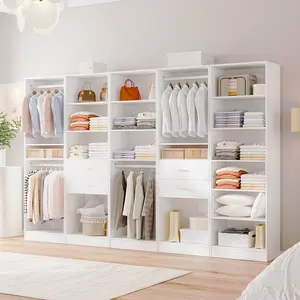 VOWNER Combination Storage Cabinet Set 78" Tall  Wardrobe Set with Clothes Rod and Shelves Organizer Storage Openfront Freestanding Closet for Office Home Garage Laundry Room White Black