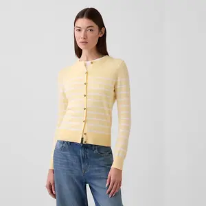 Crewneck Cardigan Soft Cotton Knit Long Sleeves Ribbed Banded Cuffs Ethical Manufacturing for Gender Equity