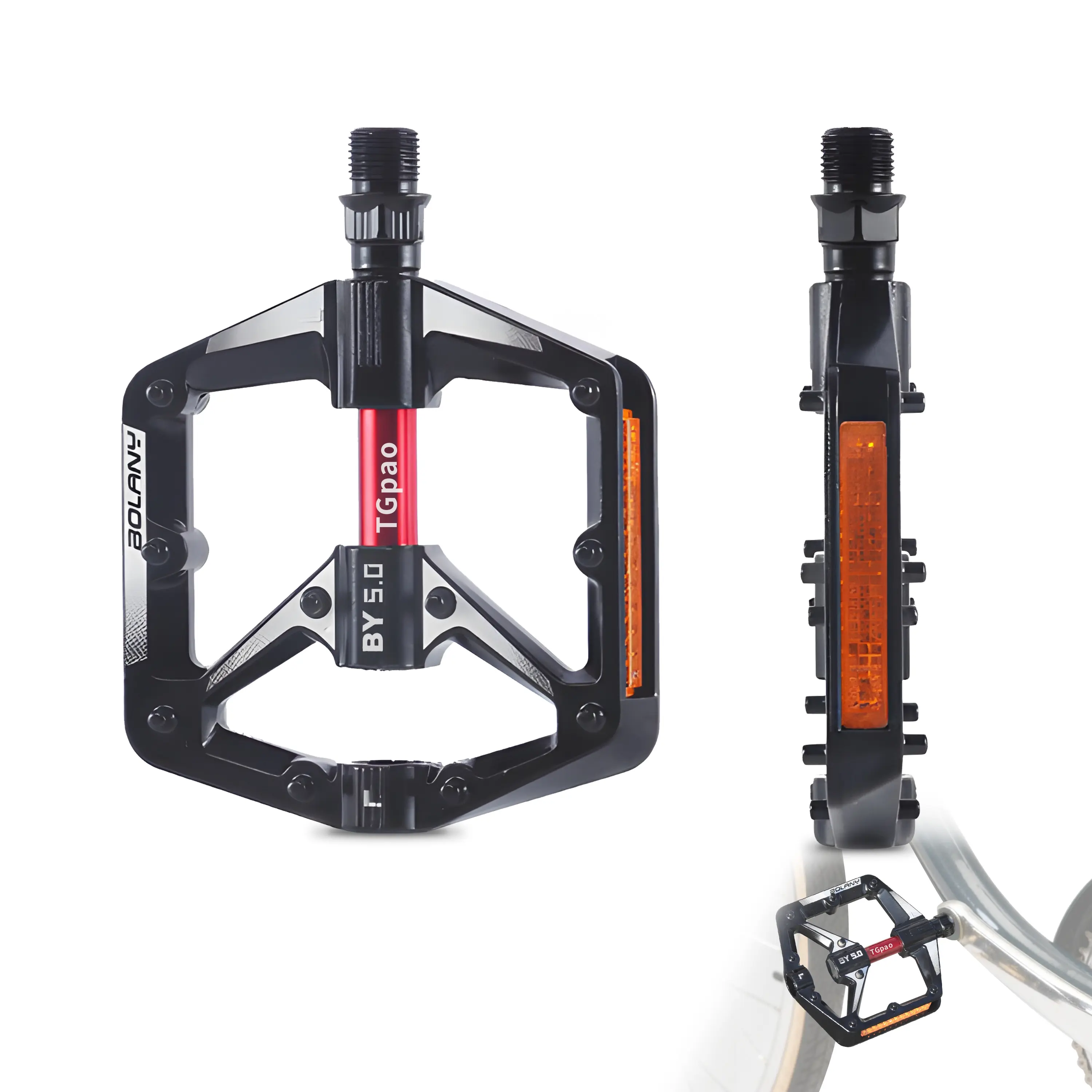 TGPao Bike Pedals, Lightweight Aluminum Alloy Wide Platform with 2 Sealed Bearings + DU Bushing, Anti-Slip Grips, Night Ride Reflectors, Universal 9/16" Thread Fits Most Bikes, for Mountain & Road Use, Universal Thread, Mountain Bikes