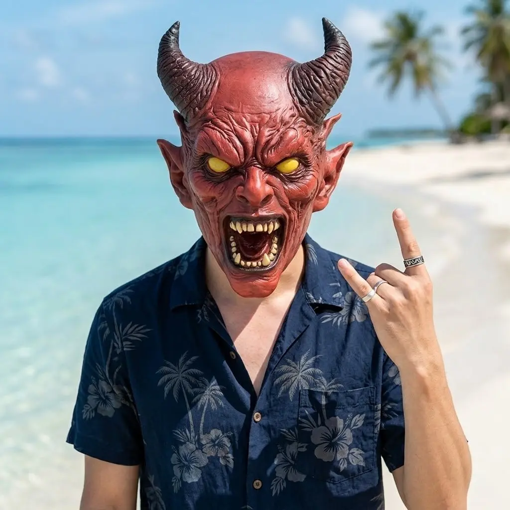 Realistic Gothic Horror Demon Devil Latex Full Head Mask, Creepy Scary Halloween Cosplay Prop, Adult Carnival Party Costume, 1 Piece
