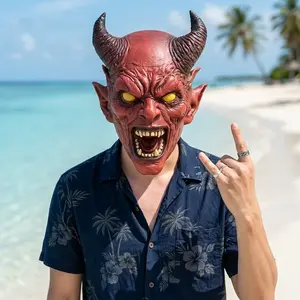 Realistic Gothic Horror Demon Devil Latex Full Head Mask, Creepy Scary Halloween Cosplay Prop, Adult Carnival Party Costume, 1 Piece