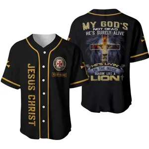 Personalized Christian Baseball Jersey – JESUS CHRIST Front Lettering, My God’s Not Dead Lion Cross Back, Custom Name, Unisex Faith Jersey