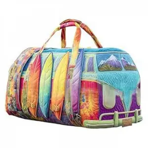 Weekend travel bag, bohemian style/floral/patchwork/colorful/animal/constellation/village cartoon print tote bag, large-capacity unisex gym travel bag, practical storage bag suitable for family camping and picnics
